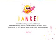 Dankeskarte Einschulung gelbe Eule mit Schultüte 3