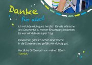 Dankeskarte Einschulung Schultafel grünblau und Foto 3