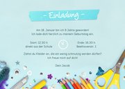 Einladung zum 9. Kindergeburtstag Basteln blau 3