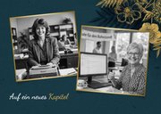 Einladungskarte Ausstand Fotocollage blau goldene Blumen 2