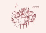 Einladungskarte Weihnachtsessen geschäftlich Doodles rosa 2