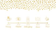 Einladungskarte zur Hochzeit im Goldlook mit Timeline 2