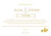 Einladungskarte zur Hochzeit im Goldlook mit Timeline 3