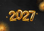 Foto-Neujahrskarte Luftballon 2027 Feuerwerk 2