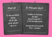 Geburtskarte Kalender rosa auf Kreidetafel mit Foto 3