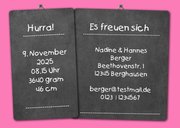 Geburtskarte Kalender rosa auf Kreidetafel mit Foto 3