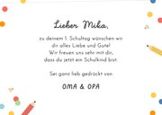 Glückwunschkarte 'Schule' bunte Bleistiftbuchstaben 3