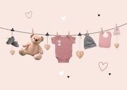 Karte Glückwunsch Baby Wäscheleine rosa 2