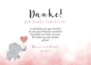 Taufe Dankeskarte rosa Aquarell Elefant Luftballon & Fotos 3