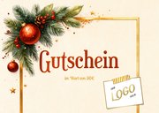 Weihnachtsgutschein mit Logo Tannenzweige und Ornamente 2
