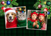 Weihnachtskarte Kranz mit Schleife kariert und Foto 2