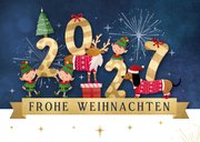Weihnachtskarte Weihnachtselfen, Rentier & Dackel 2