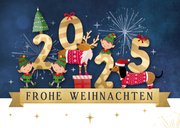 Weihnachtskarte Weihnachtselfen, Rentier & Dackel 2