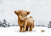 Weihnachtskarte Winterlandschaft Hochlandrind Kälbchen 2