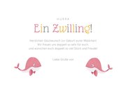 Zwillings-Glückwunschkarte Geburt rosa Wale 3