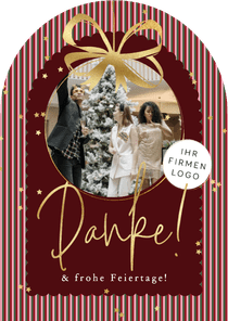 Danke Foto-Weihnachtskarte Bogenform mit Logo Schleife