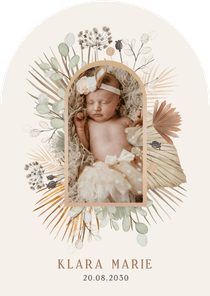 Foto-Geburtskarte Bogenform Blumengesteck Bogen