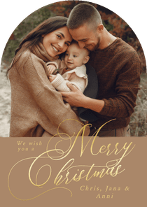 Foto-Weihnachtskarte Schriftzug Bogenkarte auf Braun