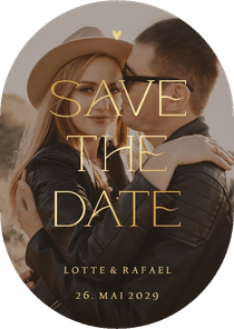 Fotokarte Oval Save-the-Date Hochzeit Goldschrift
