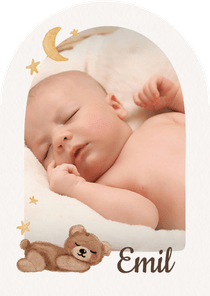 Geburtskarte Bogen Foto Teddybär Sterne und Mond