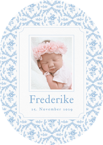 Geburtskarte Oval englische Rose in blau