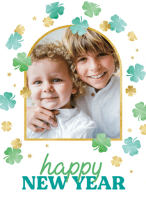 Neujahrskarte Bogenform Foto mit Glücksklee