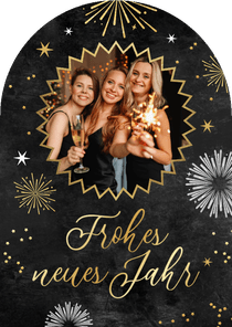 Neujahrskarte Firma Feuerwerk mit Foto Bogenkarte