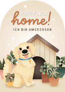 Umzugskarte Hund mit Hundehütte 'Happy New Home'