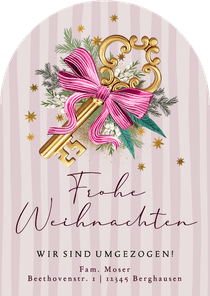  Umzugskarte zu Weihnachten mit Schlüssel mit Schleife