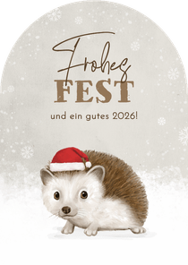 Weihnachtsgrußkarte Igel mit Mütze im Schnee Bogenkarte