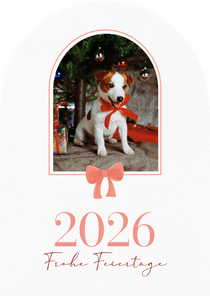 Weihnachtskarte Bogenform Foto und rote Schleife