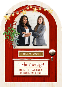 Weihnachtskarte Immobilienmakler Tür Bogenkarte mit Foto