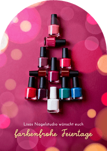 Weihnachtskarte Nagelstudio Nagellack farbenfroh Bogenkarte