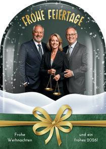 Weihnachtskarte Schneekugel mit Foto goldene Schleife Bogen