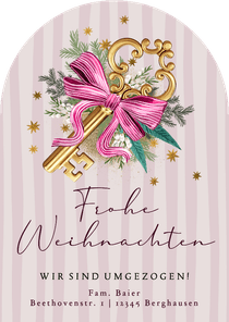 Weihnachtskarte Umzug zu Weihnachten Schlüssel mit Schleife