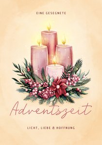 Adventsgrußkarte Kerzen im Gesteck