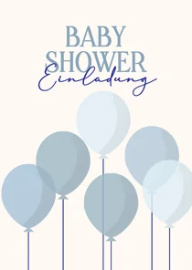 Babyshower Einladungskarte blaue Luftbllons auf Beige