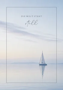 Beileidskarte Segelboot Rahmen blau Sonnenuntergang