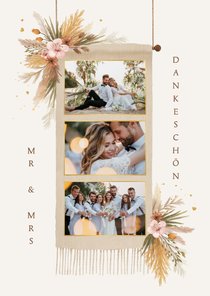 Boho-Dankeskarte Hochzeit Fotocollage Wandteppich Blumen