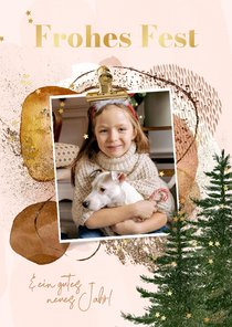 Boho-Weihnachtskarte mit Foto und Aquarell-Elementen