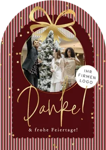 Danke Foto-Weihnachtskarte Bogenform mit Logo Schleife