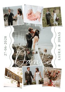 Dankeschönkarte Hochzeit Fotocollage & Wellenlinien