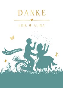 Dankeskarte Brautpaar Scherenschnitt Fahrrad