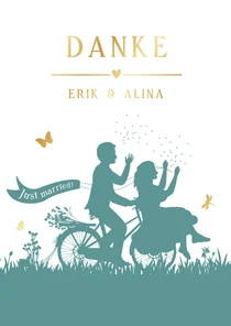 Dankeskarte Brautpaar Scherenschnitt Fahrrad