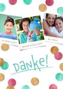 Dankeskarte Einschulung Konfetti & Fotocollage pink