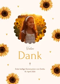 Dankeskarte Foto Sonnenblumen Herzchen Beige