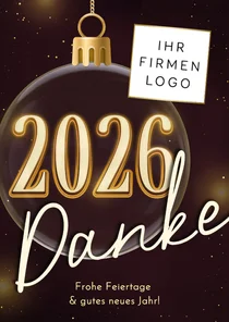 Dankeskarte geschäftlich Weihnachtskugel Logo 2027