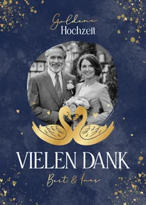 Dankeskarte Goldene Hochzeit goldene Schwäne