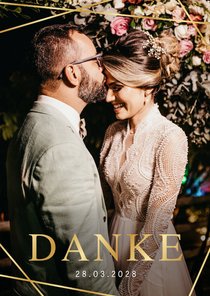 Dankeskarte Hochzeit Foto Linienspiel gold