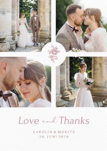 Dankeskarte Hochzeit Fotocollage romantische Rosen rosa